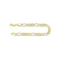 edelind bracelet chaîne figaro creuse en or blanc et jaune bicolore 333/1000 21 cm,5,7 mm avec fermoir mousqueton - bijoux pour homme
