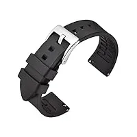 annefit bracelet en caoutchouc fluoré 22mm avec boucle argent, bracelets de montres à libération rapide (noir)
