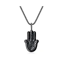 coai collier acier inoxydable pendentif main de fatma obsidienne noire homme femme