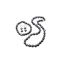 treasurebay parure de bijoux en perles d'eau douce naturelles de 8 à 9 mm avec collier, bracelet et boucles d'oreilles pour femmes et filles, perle, perle
