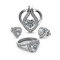 dephini - jolie parure de bijoux - collier et boucles d'oreilles en forme de cœur - argent sterling 925 - oxyde de zirconium, argent sterling