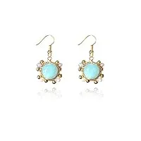 naturel perle agate cristal rétro senior style chinois boucles d'oreilles mode fille femme cadeau de fête (cristal bleu)