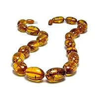 collier ambre baltique naturel certifié pour femme perles ovales couleur cognac (75cm 50gr)