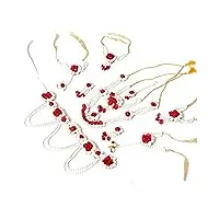 indian collectible sp.5 parure de bijoux pour femme et fille blanc et rouge