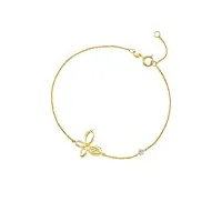fancime bracelet femme en or jaune 14 carats 585/1000 papillon pendentif avec diamant naturelle bijoux pour femme filles - chaîne longueur 17 + 3 cm