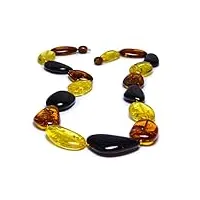 laboratorio italiano del gioiello collier ambre baltique naturel certifié pour femme grosses perles ovales plates couleur cognac citron cerise (50cm 35gr)