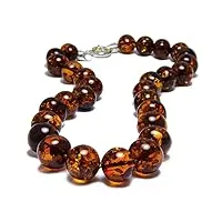 laboratorio italiano del gioiello collier chaîne ambre baltique naturel certifié pour femme grosses perles rondes couleur cognac (70cm 71gr)