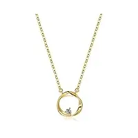 fancime collier femme en or jaune massif 14 carats 585/1000 pendentif cercle et chaîne avec diamant naturelle bijoux minimaliste cadeau pour femme filles - chaîne ajustable: 40 + 5 cm