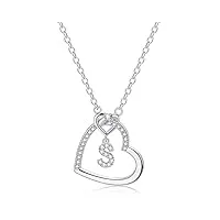 lihelei collier pour femme, 26 lettres majuscule zircon argent s925 collier coeur pour les femmes fille dame anniversaire cadeau de noël - s