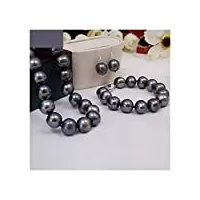 grentins ensembles de collier de grandes perles de 12-13 mm for les femmes, les boucles d'oreilles de collier de perle noire en eau douce naturelle (gem color : bracelet pearl)