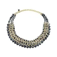 coolsteelandbeyond bavoir choker collier bleu foncé facetté cristal perles chaîne de perles or tressé chaîne pendentif - trois brins