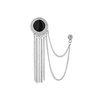 nouveau mode métal strass cristal broche hommes costume chemise col pin noir gland corsage broches bijoux accessoires (argent)