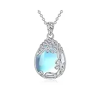 yafeini collier pendentif en filigrane avec chaîne en argent sterling 925 et pierre de lune pour femmes et filles (b-collier pierre de lune arbre de vie)