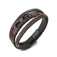 coolsteelandbeyond noir infini amour numéro 8 véritable trois brins brun tressé cuir bracelet pour hommes et femmes