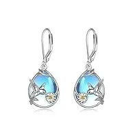 yfn hummingbird boucles d'oreilles argent sterling pierre de lune pendentif oiseaux chrysanthèmes bijoux cadeaux pour femme
