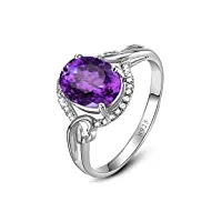 bijoux parure femme, bague anneau argent femme violet creux zirconium bijoux d'anniversaire de fête taille 51.5
