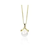 orovi bijoux femme, or jaune 9 carats 375, collier perle, pendentif perle d’eau douce blanche 7.5 mm, chaîne gourmette de 45 cm, livré dans une boite a bijoux