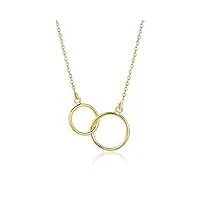 orovi bijoux femme, or jaune 9 carats 375, collier cercle, pendentif en forme de double cercle, chaîne ancre de 42 cm, livré dans une boite a bijoux