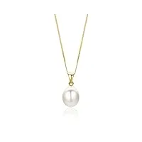 orovi bijoux femme, or jaune 14 carats 585, collier perle, pendentif perle d’eau douce blanche 8-9 mm, chaîne gourmette de 45 cm, livré dans une boite a bijoux