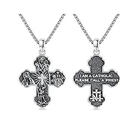 collier avec pendentif en forme de croix - saint christophe / saint michel / notre-dame de guadalupe / ange gardien - pour homme et femme, argent sterling