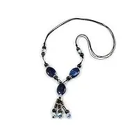 avalaya long collier avec perles en céramique noires et bleues - 66 cm à 80 cm de long (réglable), taille unique, céramique