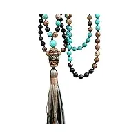 pierretoiles collier mala long bohème yoga jaspe paysage,onyx noir et turquoise stabilisée collier pierre naturelle bracelet perles en 8mm bracelet femme cadeau anniversaire