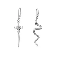yafeini boucles d'oreilles pendantes en forme d'épée de serpent gothique en argent sterling, argent sterling, pas de gemme