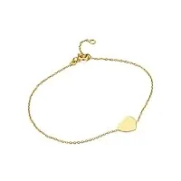 miore bijoux pour femmes bracelet classique avec pendentif cœur chaîne d'ancre en or jaune 9 carats 375 or, longueur réglable 16-18 cm