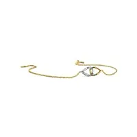 miore bijoux pour femmes bracelet diamant classique pendentif 2 gouttes bicolore en or jaune et or blanc avec 4 brillants 0,02 ct chaîne d'ancre en or jaune 9 carats 375 or, longueur réglable 16-18 cm