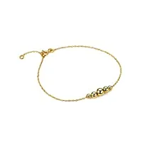 miore bijoux pour femmes bracelet classique avec pendentifs 5 boules dorées chaîne d'ancre en or jaune 9 carats 375 or, longueur réglable 16-18 cm