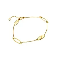 miore bijoux pour femmes bracelet classique avec décorations ovales dorées chaîne d'ancre en or jaune 9 carats 375 or, longueur réglable 16-18 cm