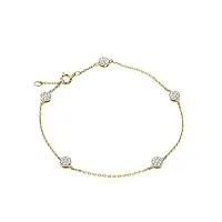 miore bijoux pour femmes bracelet diamant classique avec pendentif 5 motifs pastilles circulaires pavé de 45 brillants 0.13ct chaîne d'ancre en or jaune 9 carats 375 or, longueur réglable 16-18 cm