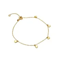 miore bijoux pour femmes bracelet charmes classique avec pendentifs petits cœurs dorées chaîne d'ancre en or jaune 9 carats 375 or, longueur réglable 16-18 cm