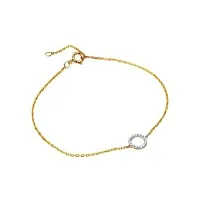 miore bijoux pour femmes bracelet diamant classique avec pendentif cercle entouré de 18 diamants brillants 0.13ct chaîne d'ancre en or jaune 9 carats 375 or, longueur réglable 16-18 cm