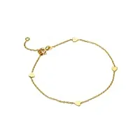 miore bijoux pour femmes bracelet cœur classique avec petits cœurs dorées chaîne d'ancre en or jaune 9 carats 375 or, longueur réglable 16-18 cm