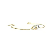 miore bijoux pour femmes bracelet diamant classique pendentif deux cœurs bicolores en or jaune et or blanc et 2 brillants 0,02 ct chaîne d'ancre en or jaune 9 carats 375 or, longueur réglable 16-18 cm