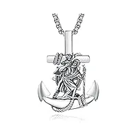 admetus collier d'amulette en argent sterling 925 | collier de protection pour homme avec chaîne rolo de 2,5 mm et 55,9 cm + 5,1 cm, argent sterling, pas de gemme