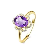 bague en or 18 carats - alliance vintage - fleur violette avec améthyste ovale - cadeau pour femme, 52 (16,6), or 18 carats, améthyste