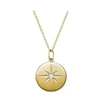 polaris love direction collier avec pendentif étoile en or jaune 18 carats blanc rose véritable diamant pour femme petit badge, 60cm, or, diamant