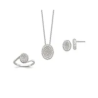 parure de bijoux ovale en argent sterling 925 de 40,6 cm avec extension de 3,8 cm, oxyde de zirconium imitation diamant, métal, zircone cubique