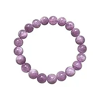 uthty bracelet perle pierre 10mm véritable violet naturel kunzite pierre gemme oeil de chat cristal perle ronde femme dame bracelet aaaaa (color : as shown)