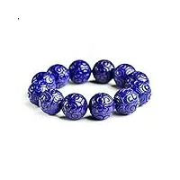 uthty bracelet perle pierre 15mm véritable bleu profond naturel lapis lazuli pierre précieuse sculpture cristal rond perle bracelet femme hommes mode aaaaa (color : blue)