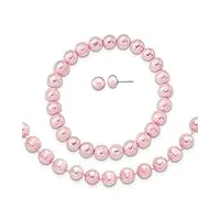 parure de bijoux en argent sterling 925 rhodié p 7 8 mm avec perles de culture d'eau douce rose, métal, eau douce, perle de culture d'eau douce, pierre précieuse, perle