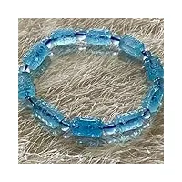 bracelet bracelet en perles de cristal clair avec baril de cristal clair et aigue-marine véritable bleu naturel 14 × 8 mm (color : as shown)