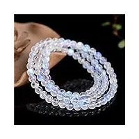 bracelet véritable bleu clair pierre de lune naturelle pierre précieuse cristal de guérison perle ronde trois tours bracelet aaaaa 6mm (color : as shown)