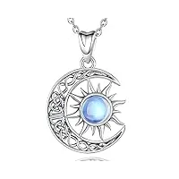 aeonslove collier soleil et lune pour femmes filles pendentif argent 925 avec pierre de lune bijoux cosmiques et astrologiques noeud celtique