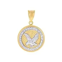 pendentif en or bicolore 14 carats pour homme - motif aigle et oiseaux sauvages - dimensions : 35,7 x 23,5 mm de large, métal