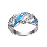 bijoux de mode bleu cristal opale de feu bague or blanc rempli argent couleur bijoux anneaux de mariage pour les femmes