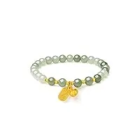 zhou liu fu bracelet femme or perle de jade vert - bracelet femme véritable or, bracelet charms extensible, bracelet fille perlé, bracelet or solide 24k, cadeau saint valentin femme (assiette riche)