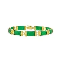bling jewelry bracelet de maillons en tube contournés en jade vert foncé authentique de style asiatique pour femmes plaqué or jaune 14 carats sur argent sterling .925 de 7,5 pouces